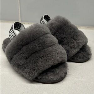 UGG Charcoal Fluffy Slippers